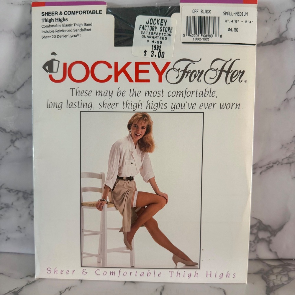 Vintage Jockey For Her Off Black Sheer Thigh Highs 1992 Small Medium Made in USA